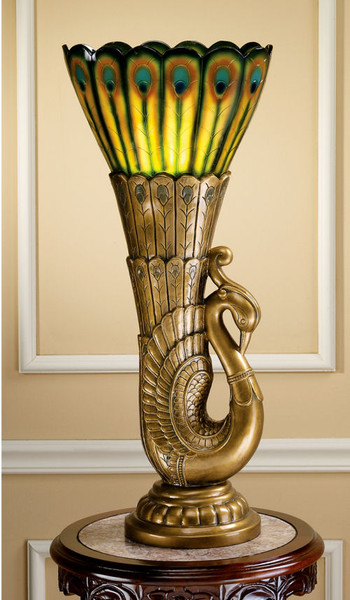 Feathers Art Deco Peacock Sculptural Table Lamp Lighting Elegant Sculptures